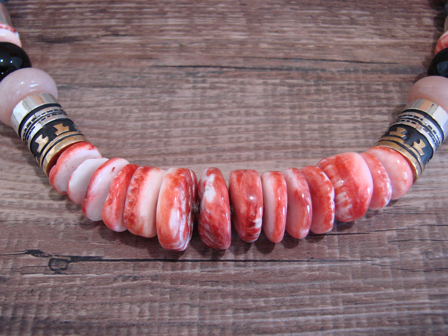 Native American Sterling Silver & Spiny Oyster 21" Gemstone Necklace by Singer
