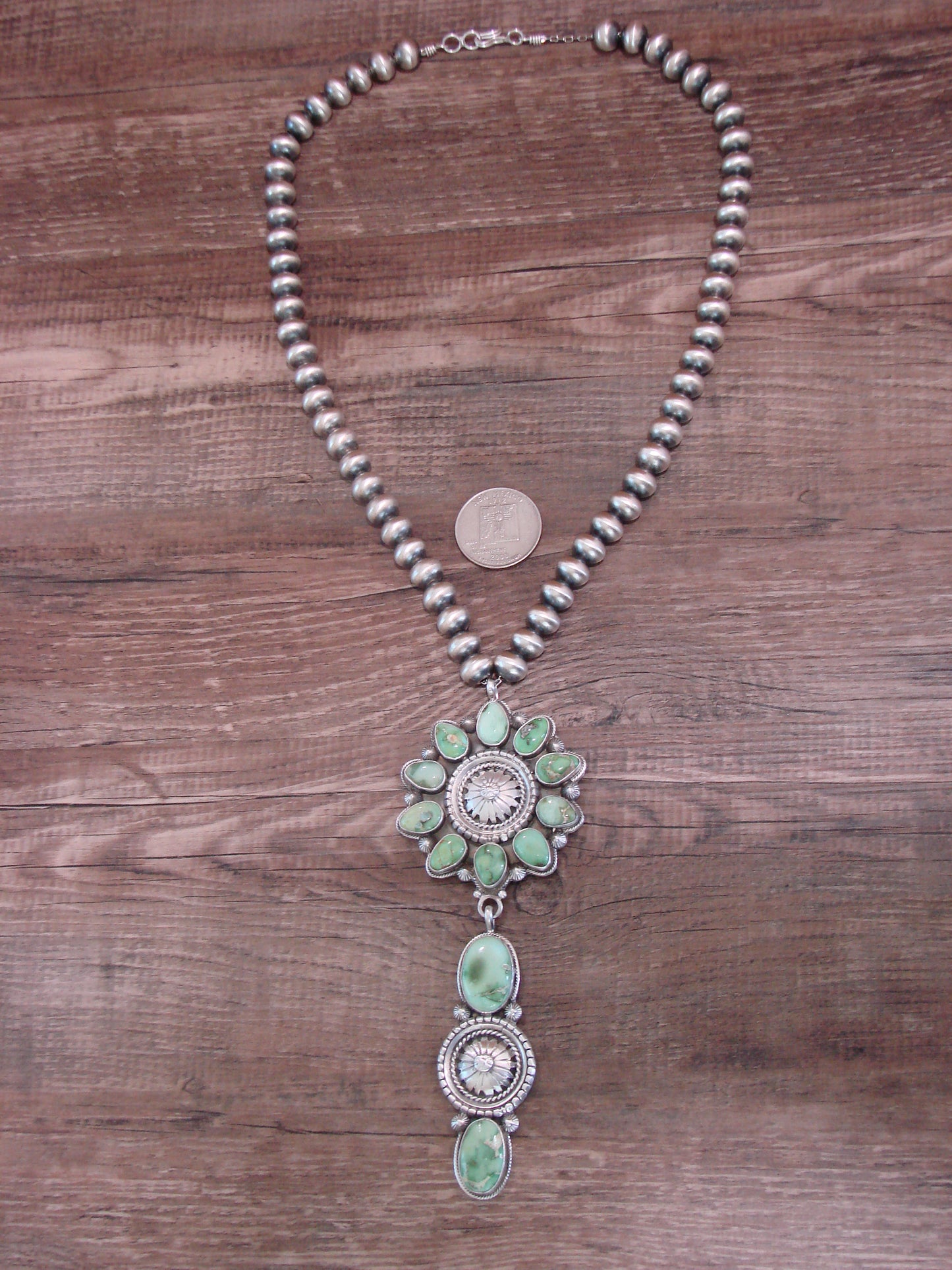 Native American 21" Sterling Silver & Turquoise Navajo Pearl Necklace By Tom Lewis