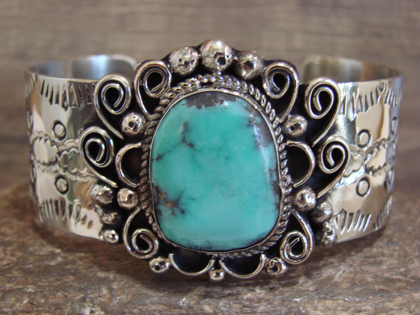 Native American Nickel Silver & Turquoise Bracelet by Cleveland
