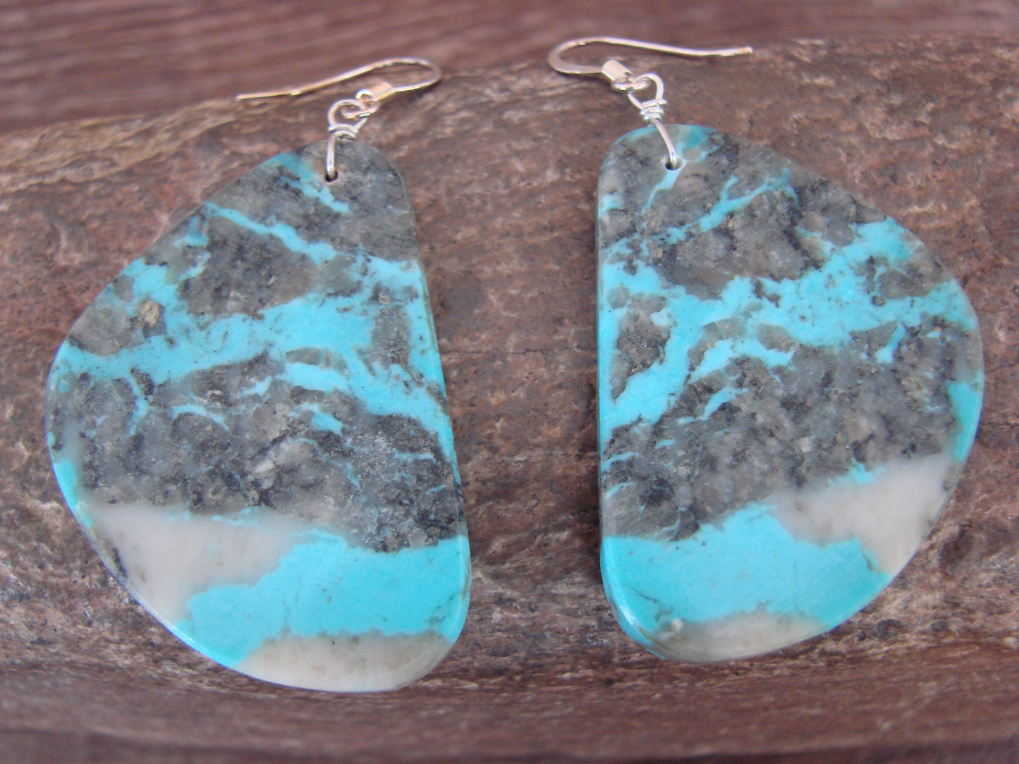 Native American Sterling Silver & Turquoise Slab Earrings - Garcia