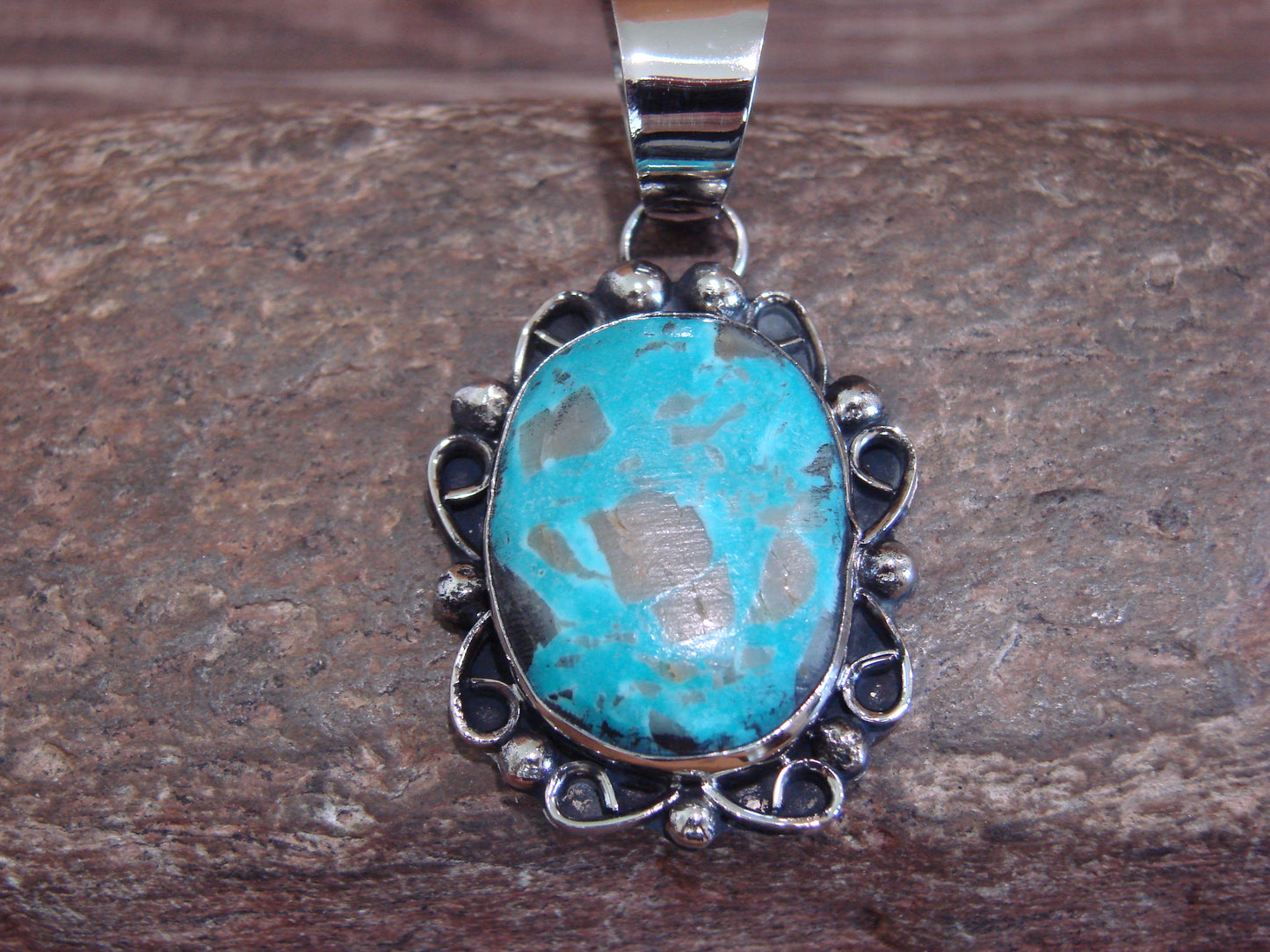 Native American Navajo Nickel Silver & Turquoise Pendant - Cleveland