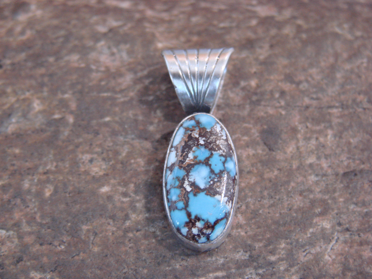 Native American Sterling Silver & Kingman Turquoise Pendant by Yellowhair