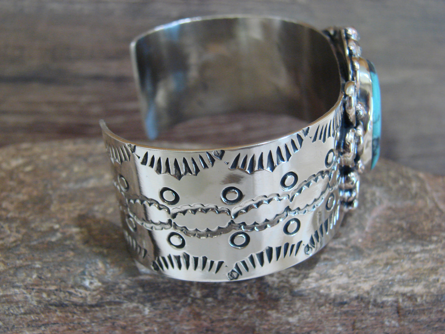 Native American Nickel Silver & Turquoise Bracelet by Cleveland
