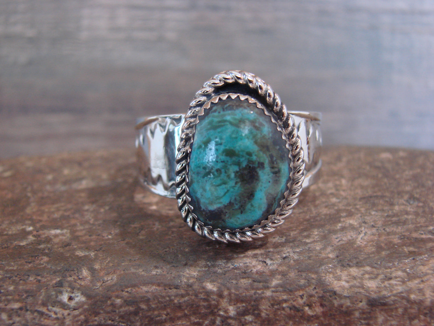 Native American Nickel Silver & Turquoise Scarf Ring by Cleveland