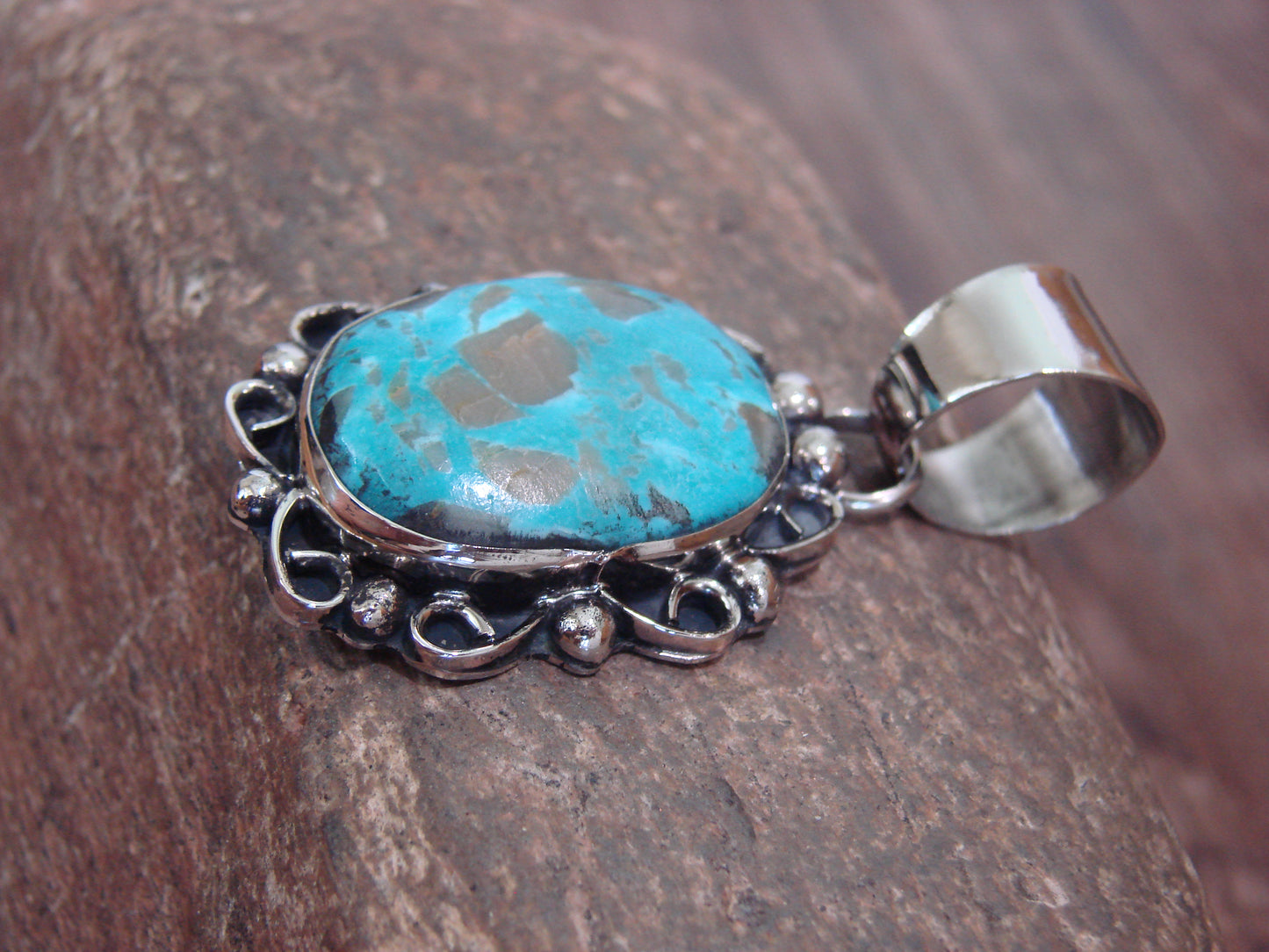Native American Navajo Nickel Silver & Turquoise Pendant - Cleveland