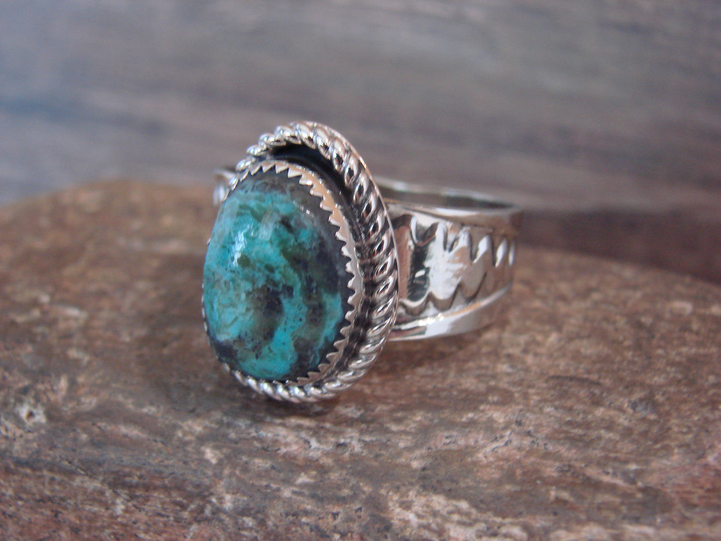 Native American Nickel Silver & Turquoise Scarf Ring by Cleveland