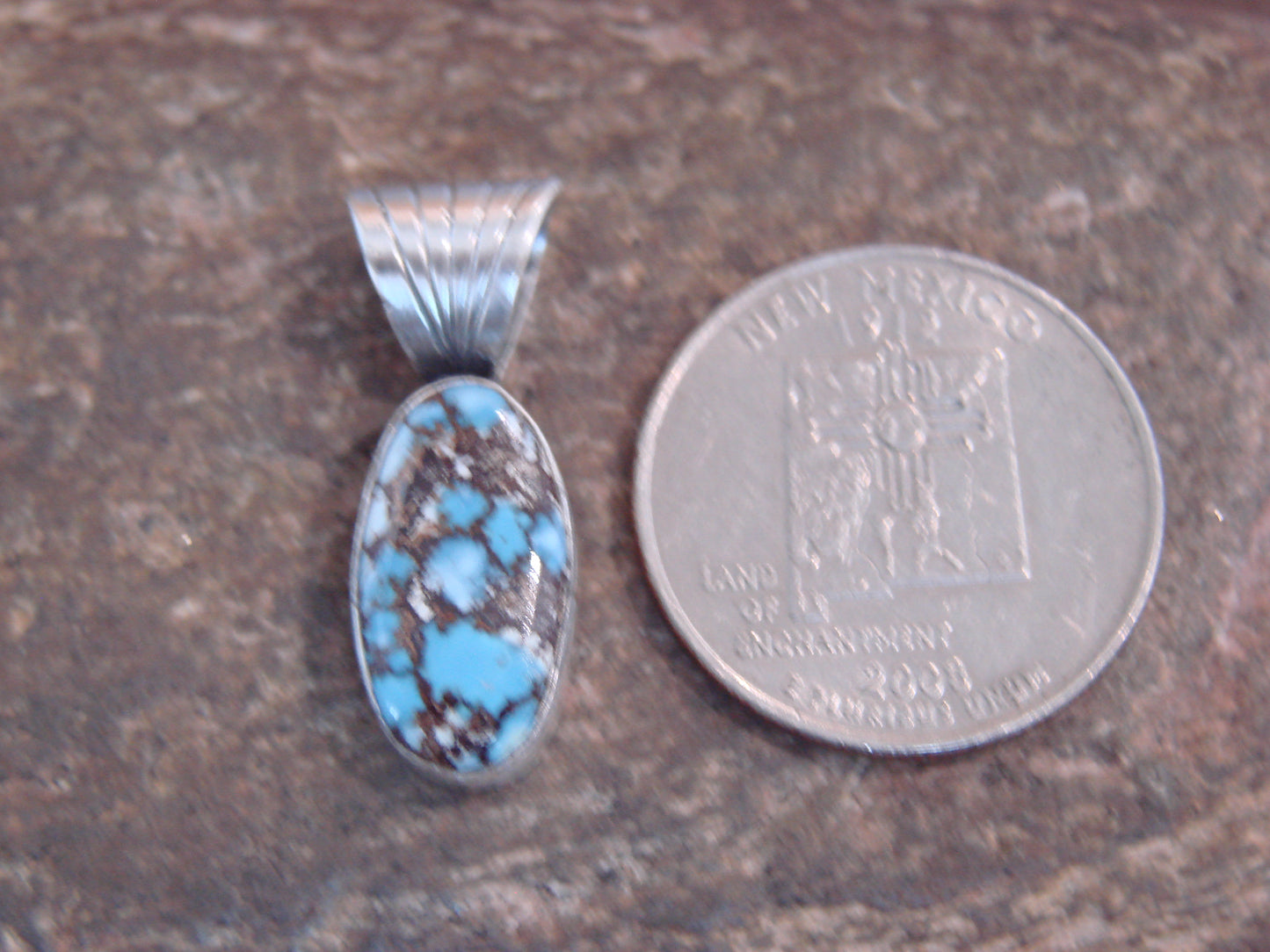 Native American Sterling Silver & Kingman Turquoise Pendant by Yellowhair