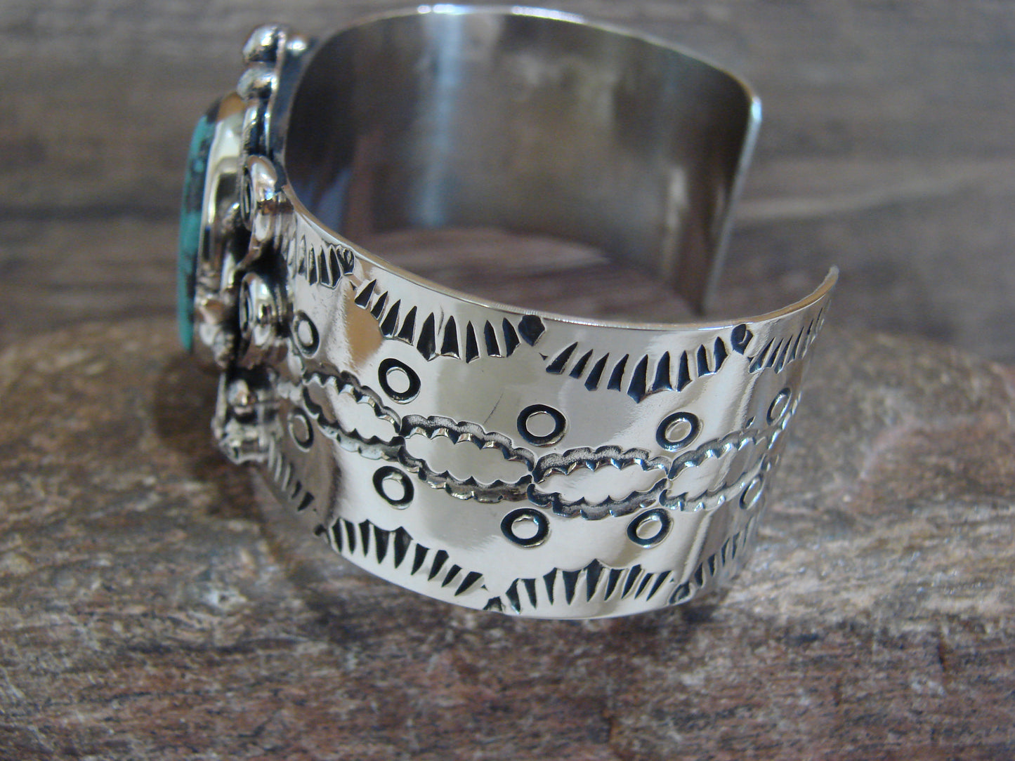 Native American Nickel Silver & Turquoise Bracelet by Cleveland