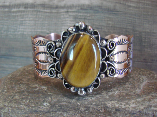 Navajo Indian Copper & Tiger Eye Bracelet by Cleveland