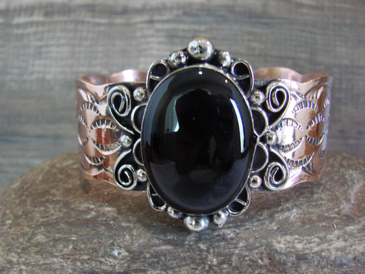 Navajo Indian Copper & Onyx Bracelet by Cleveland