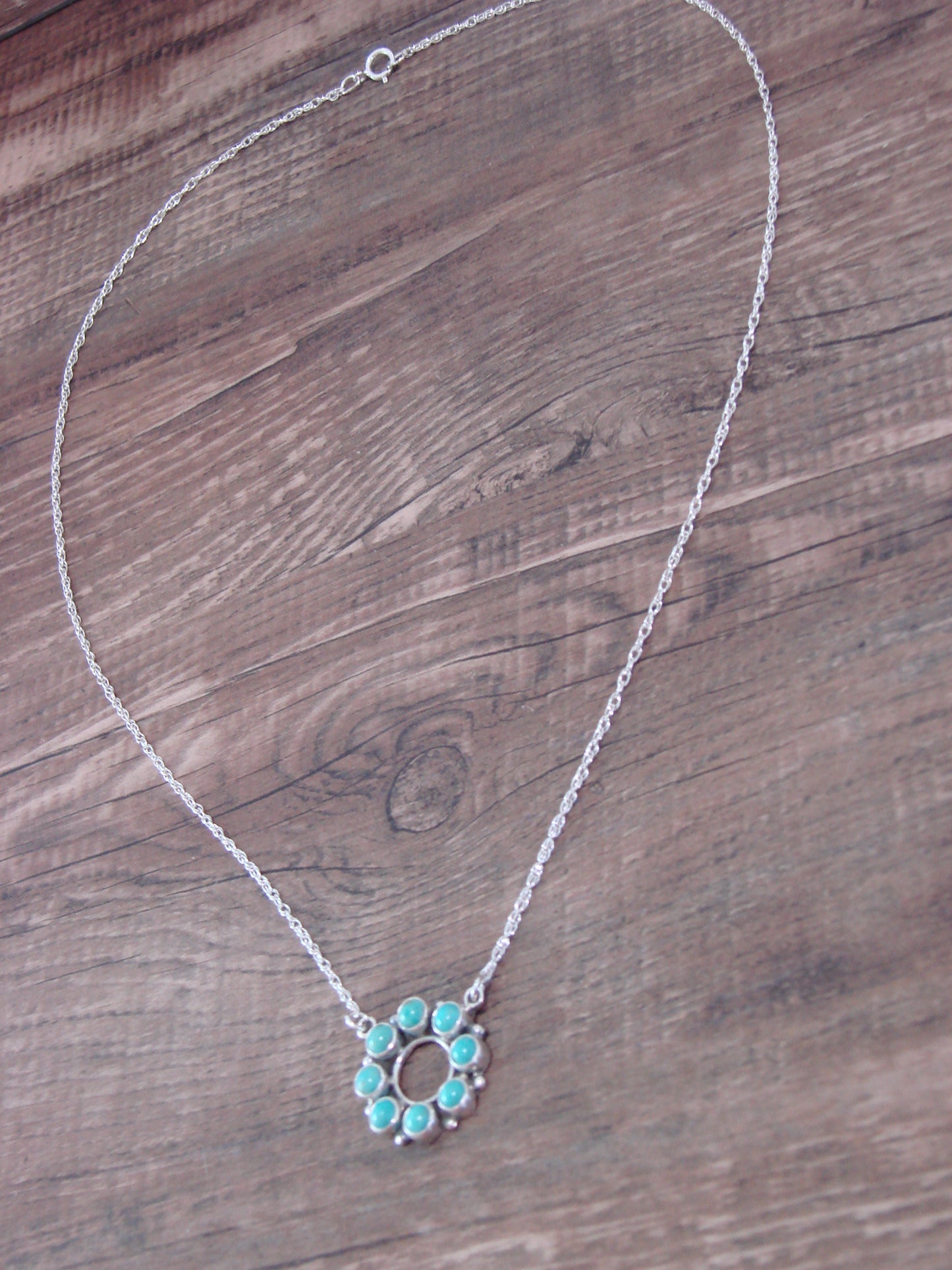 Native American 18" Sterling Silver & Turquoise Cluster Necklace by Perry