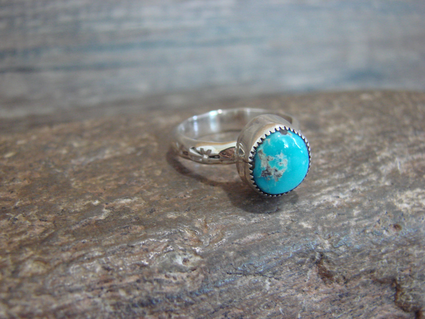 Native American Sterling Silver & Turquoise Ring by Pino - Size 6.5