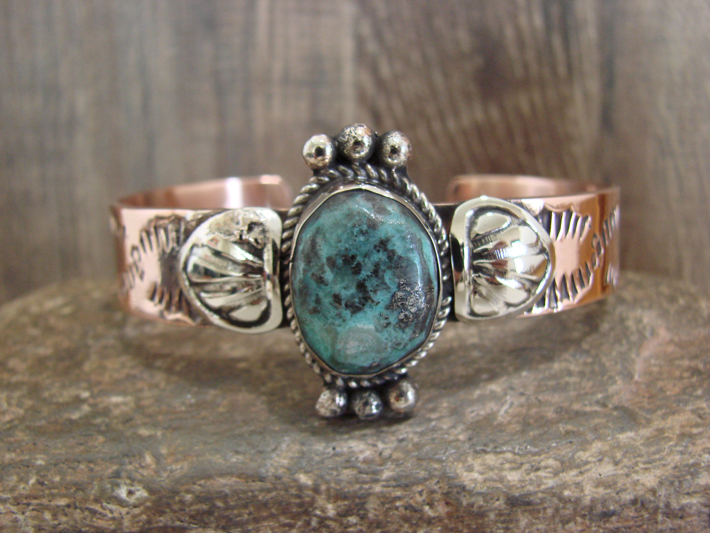 Native American Copper & Turquoise Bracelet by Cleveland