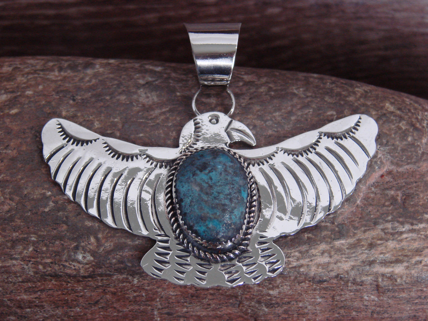 Native American Nickel Silver & Turquoise Eagle Pendant - Cleveland