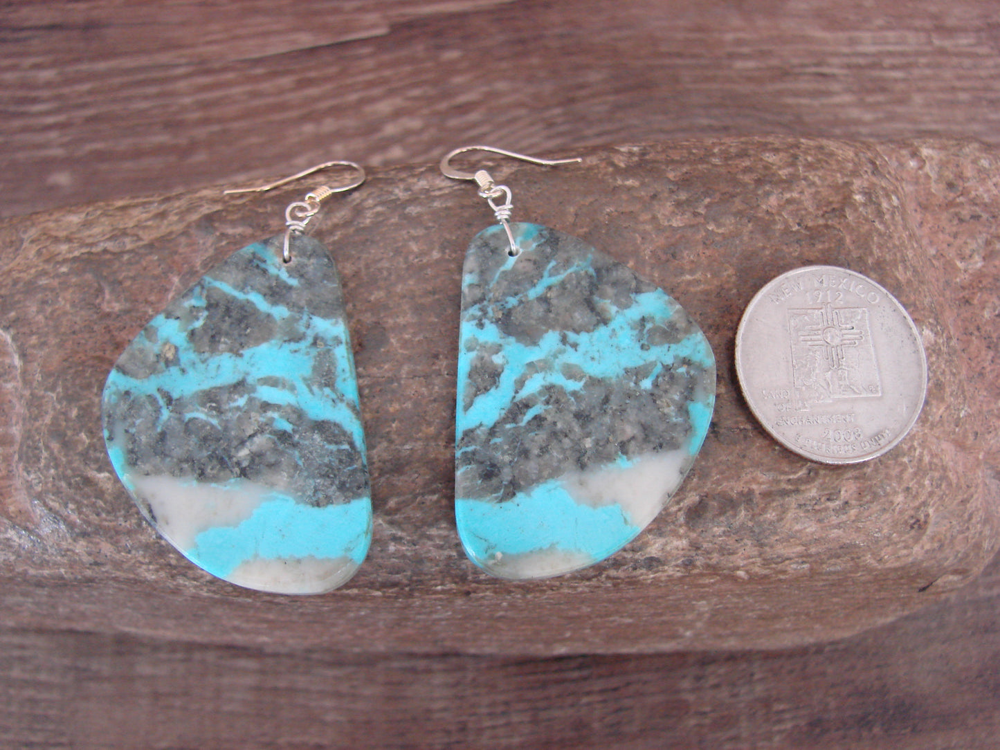 Native American Sterling Silver & Turquoise Slab Earrings - Garcia