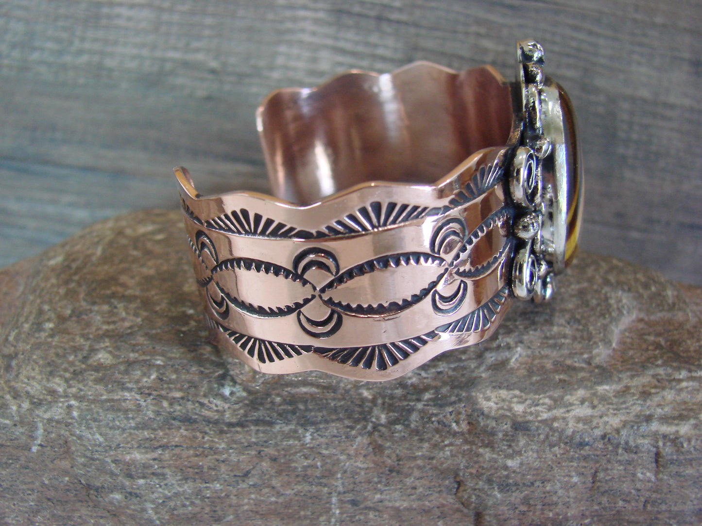 Navajo Indian Copper & Tiger Eye Bracelet by Cleveland