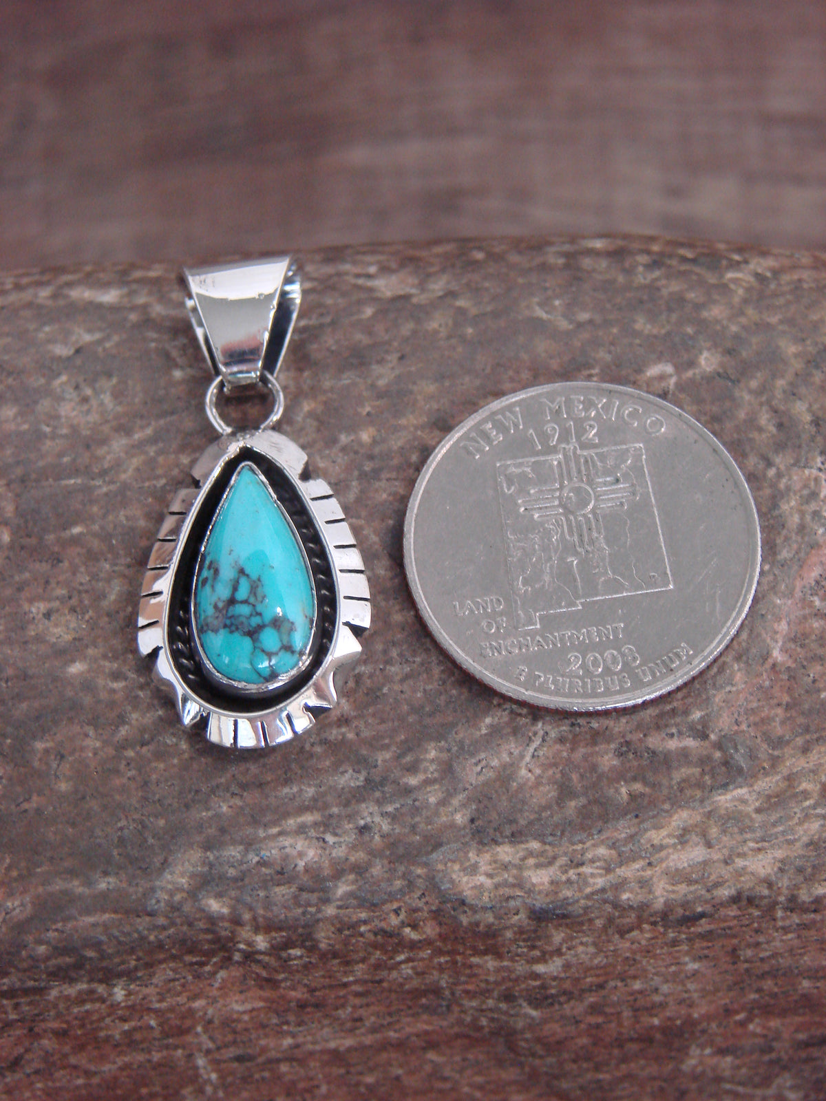 Native American Sterling Silver & Turquoise Shadowbox Pendant - Begay