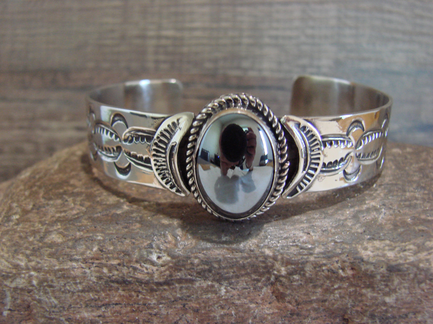 Navajo Indian Nickel Silver & Hematite Bracelet by Cleveland