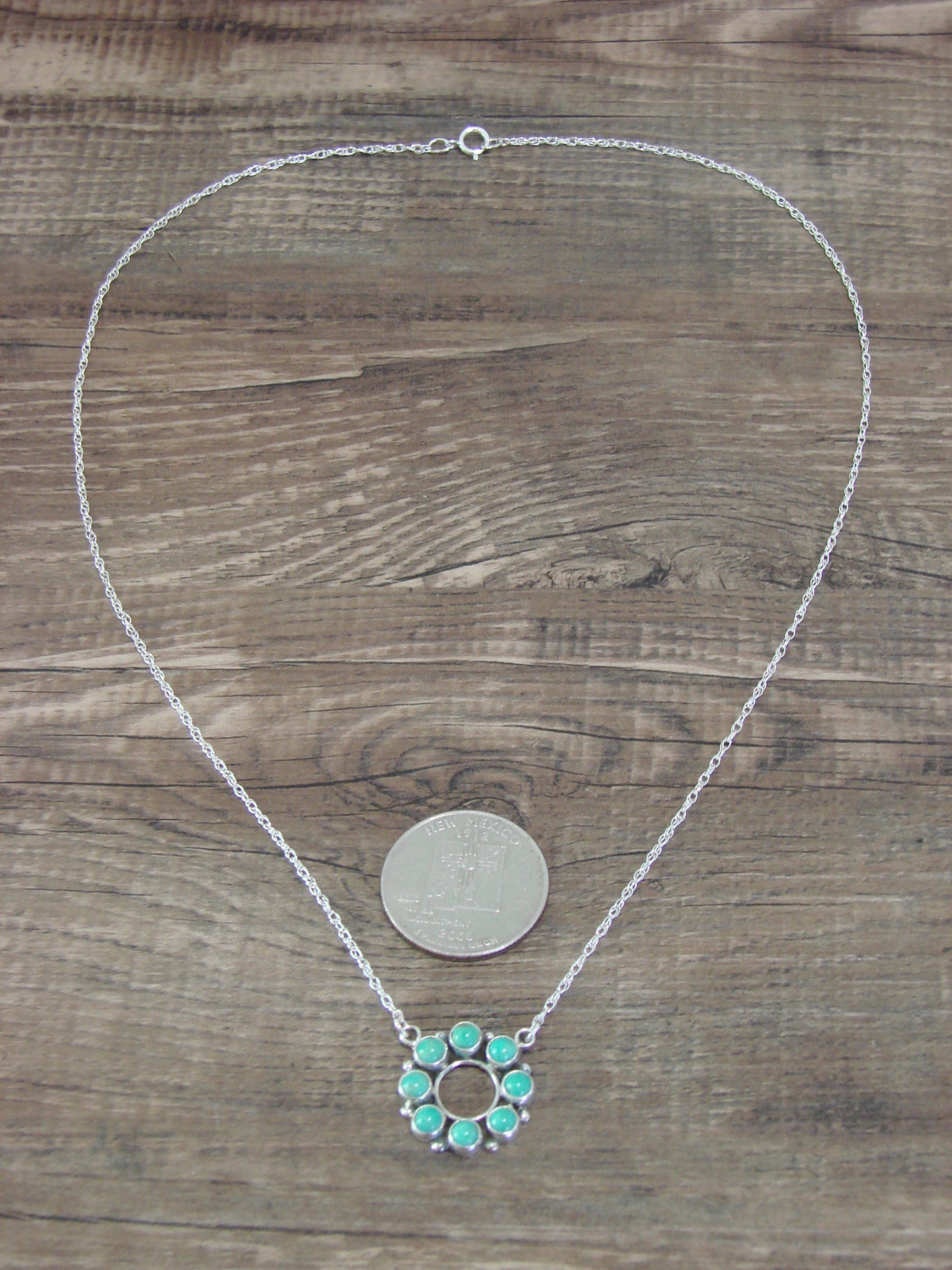 Native American 18" Sterling Silver & Turquoise Cluster Necklace by Perry