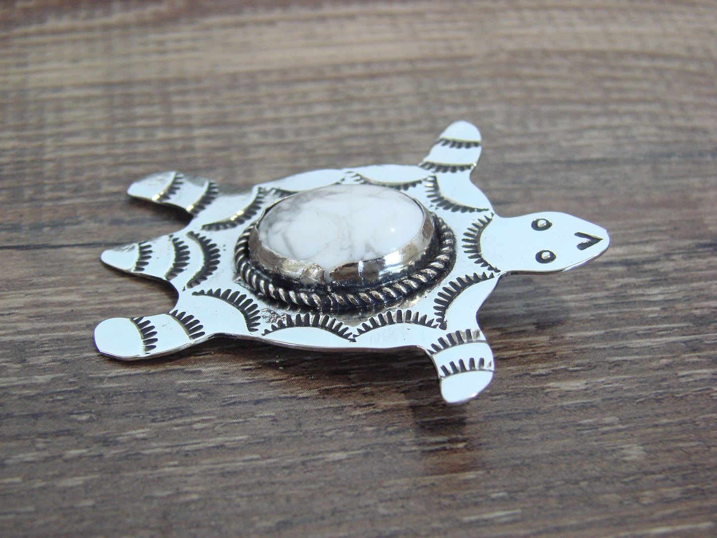 Native American Nickel Silver & Howlite Turtle Pendant - Cleveland