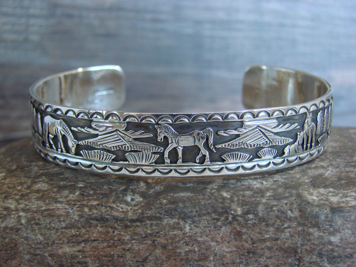 Native American Sterling Silver Horse Bracelet by Delgarito