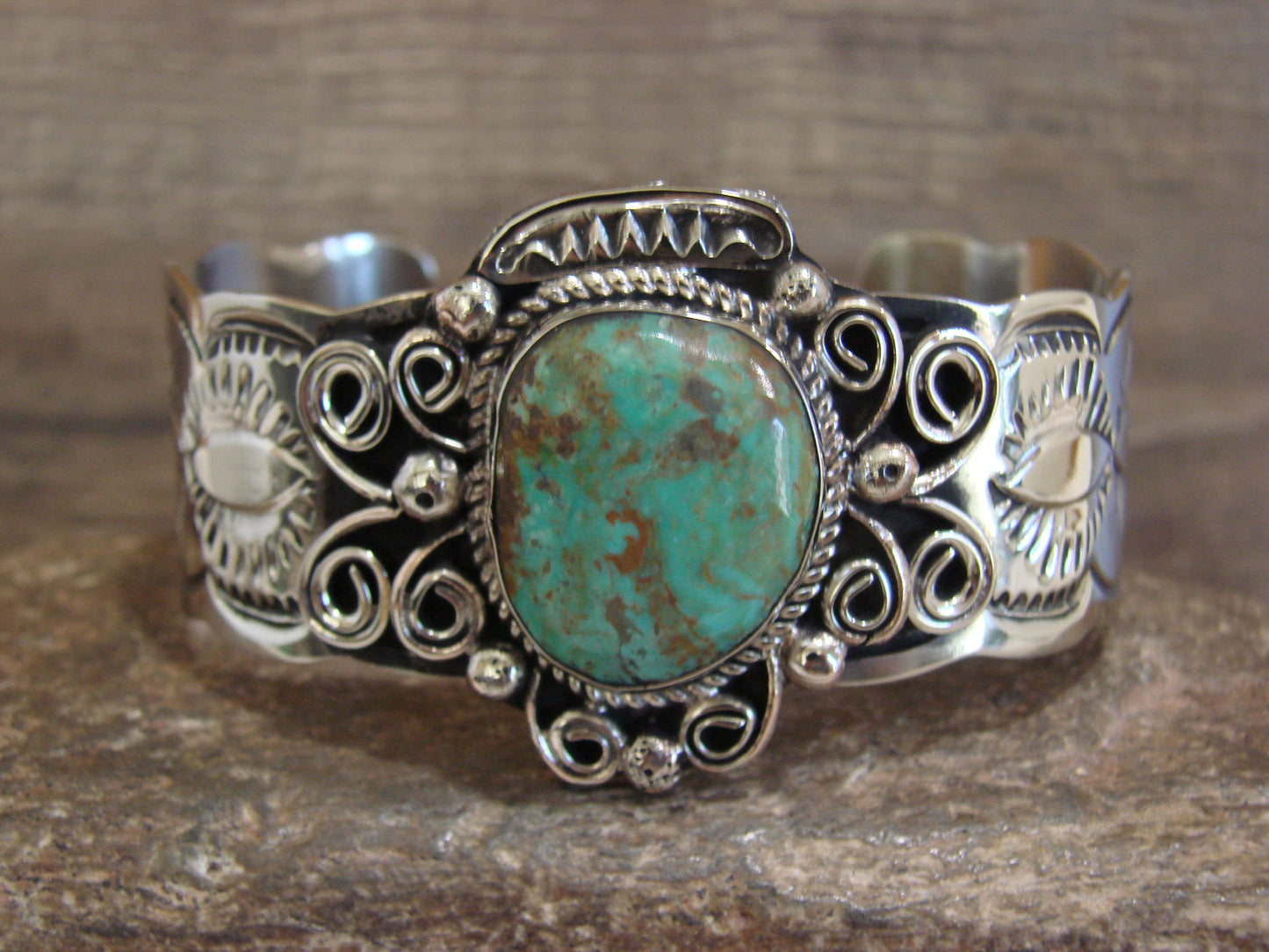 Native American Nickel Silver & Turquoise Bracelet by Cleveland