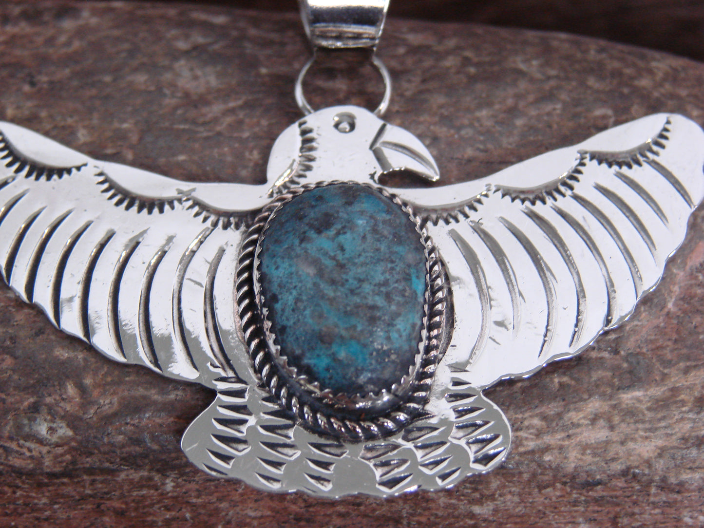 Native American Nickel Silver & Turquoise Eagle Pendant - Cleveland