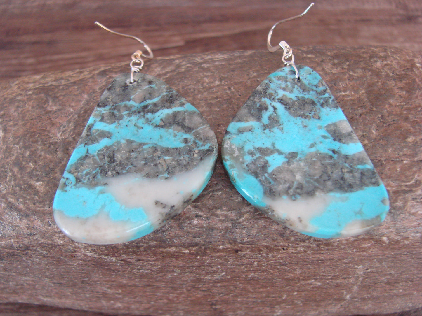 Native American Sterling Silver & Turquoise Slab Earrings - Garcia