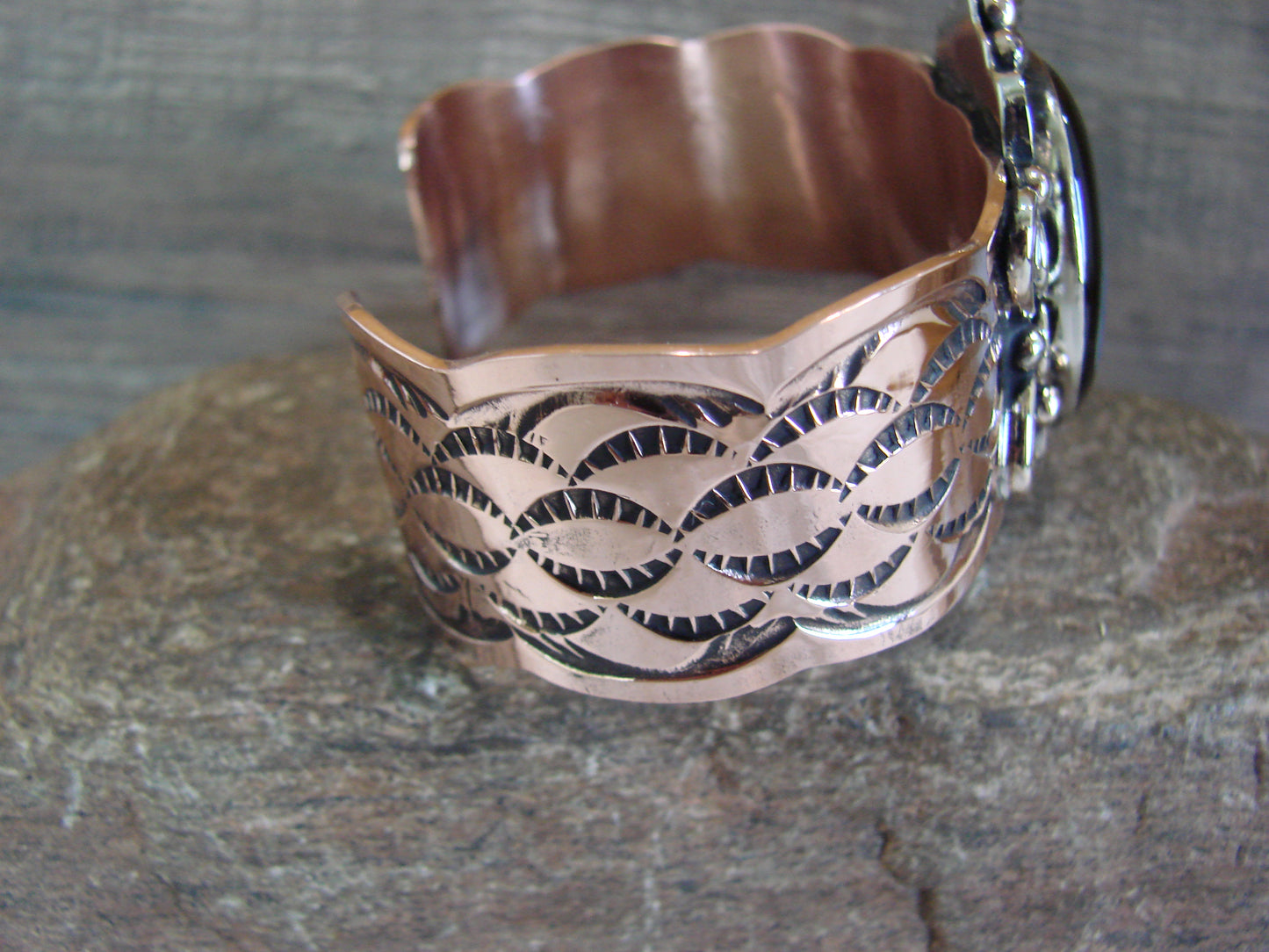 Navajo Indian Copper & Onyx Bracelet by Cleveland