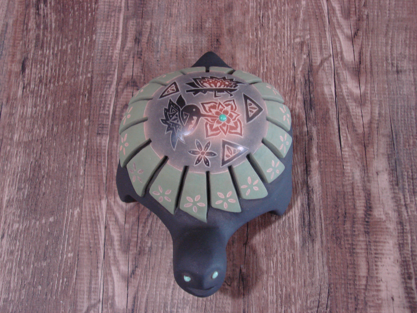 Native American Santa Clara Hand Made Clay Turtle Pottery by Melony