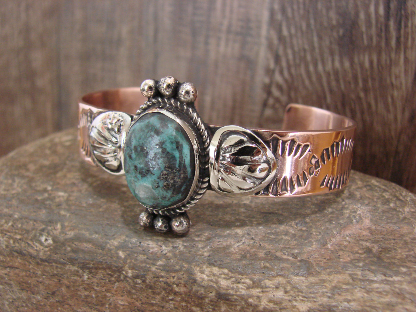 Native American Copper & Turquoise Bracelet by Cleveland