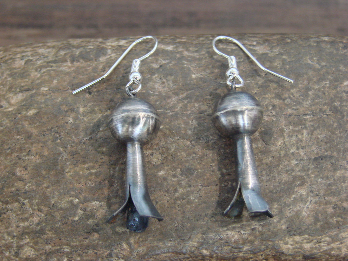 Native American Sterling Silver Squash Blossom Dangle Earrings - Tsosie