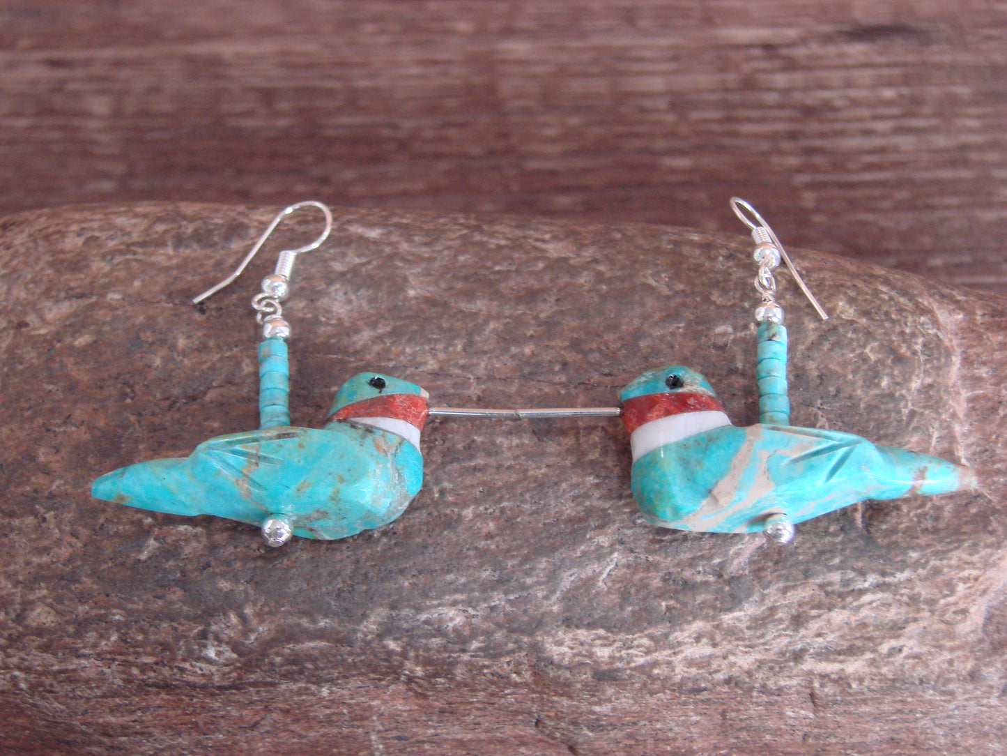 Hand Carved Turquoise Hummingbird Fetish Earrings by Matt Mitchell