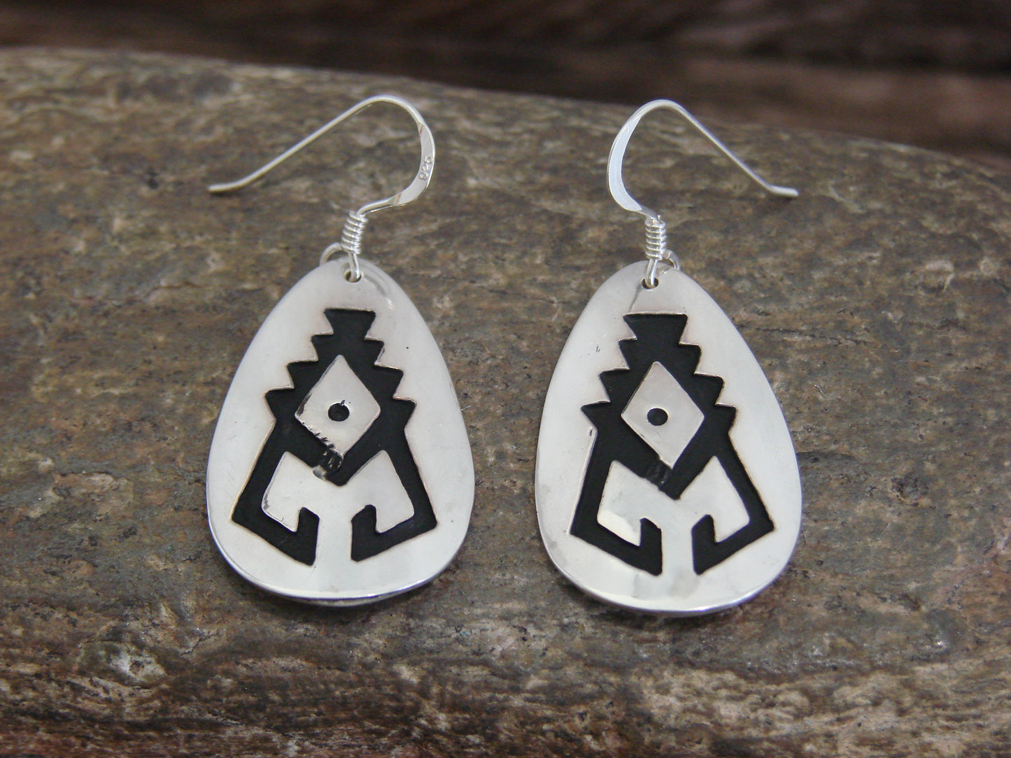 Native American Sterling Silver Petroglyph Dangle Earrings - Singer