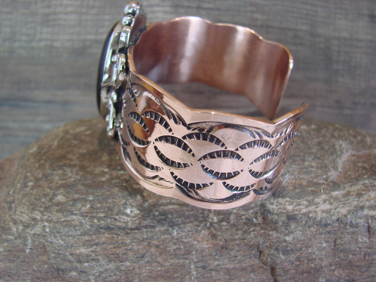 Navajo Indian Copper & Onyx Bracelet by Cleveland