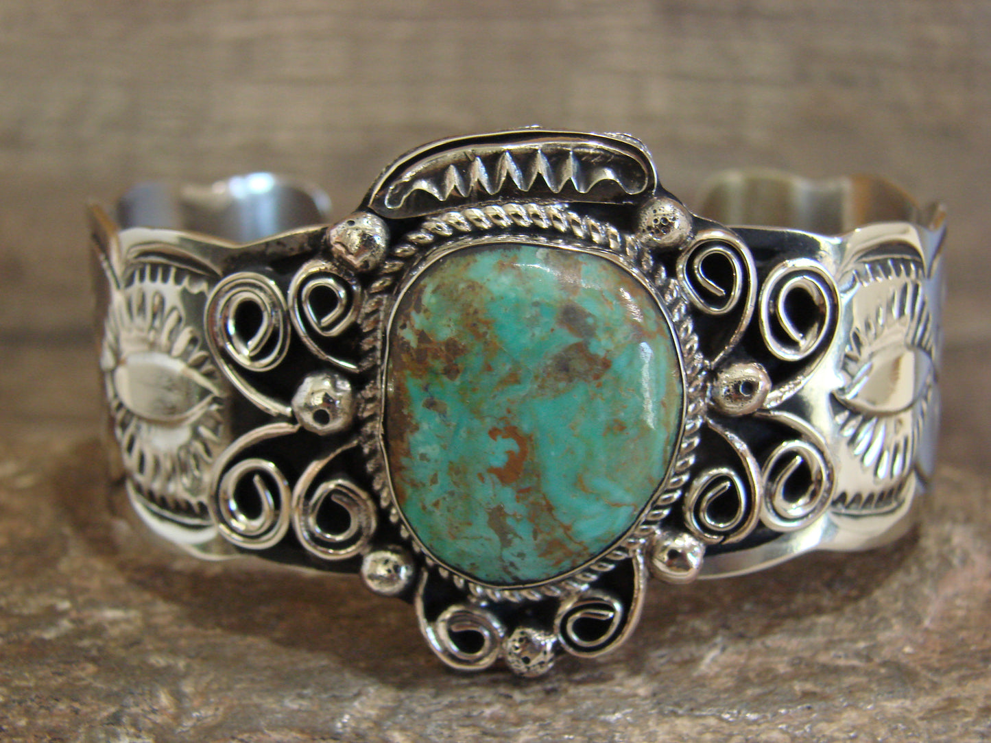 Native American Nickel Silver & Turquoise Bracelet by Cleveland