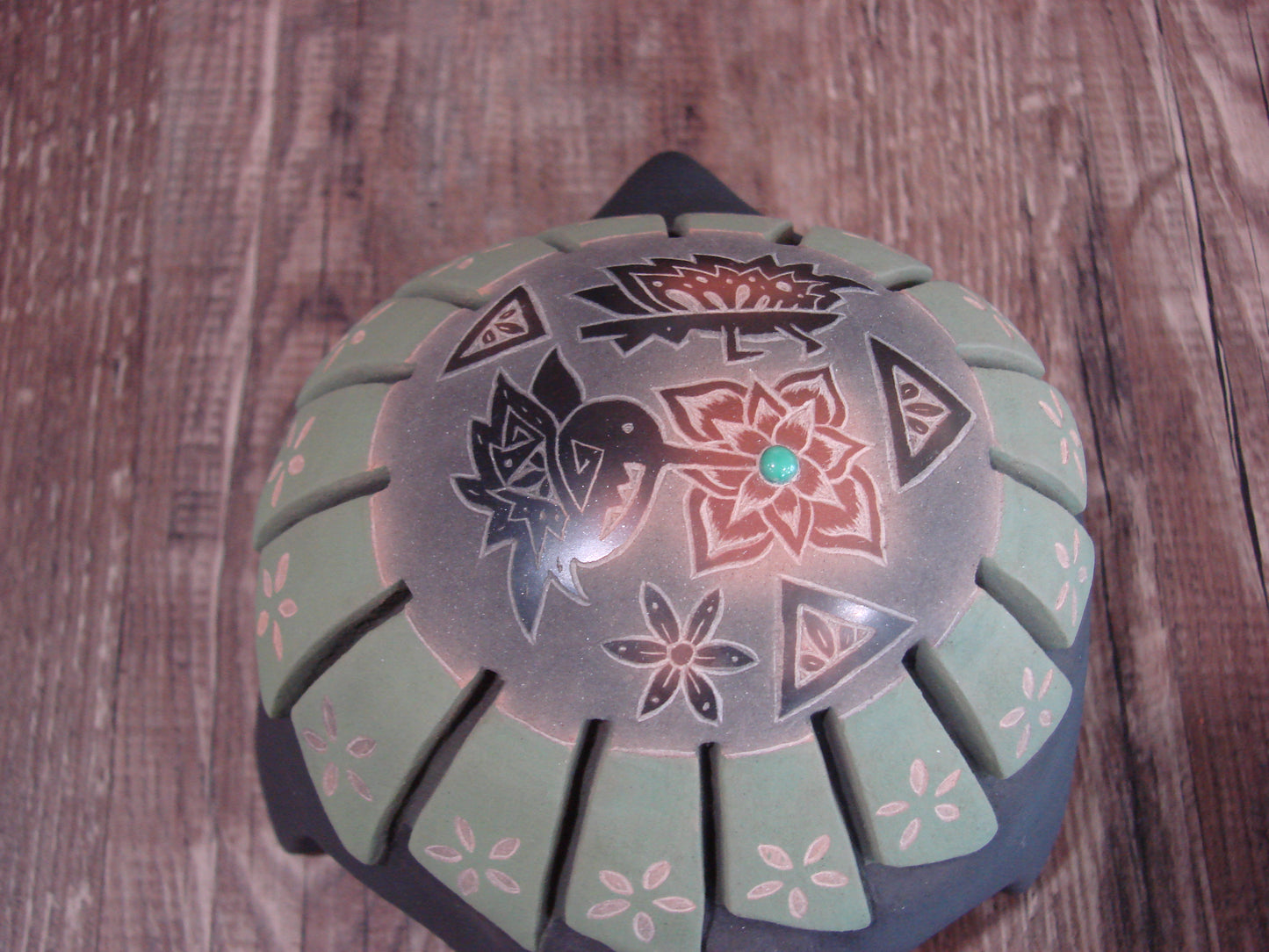 Native American Santa Clara Hand Made Clay Turtle Pottery by Melony