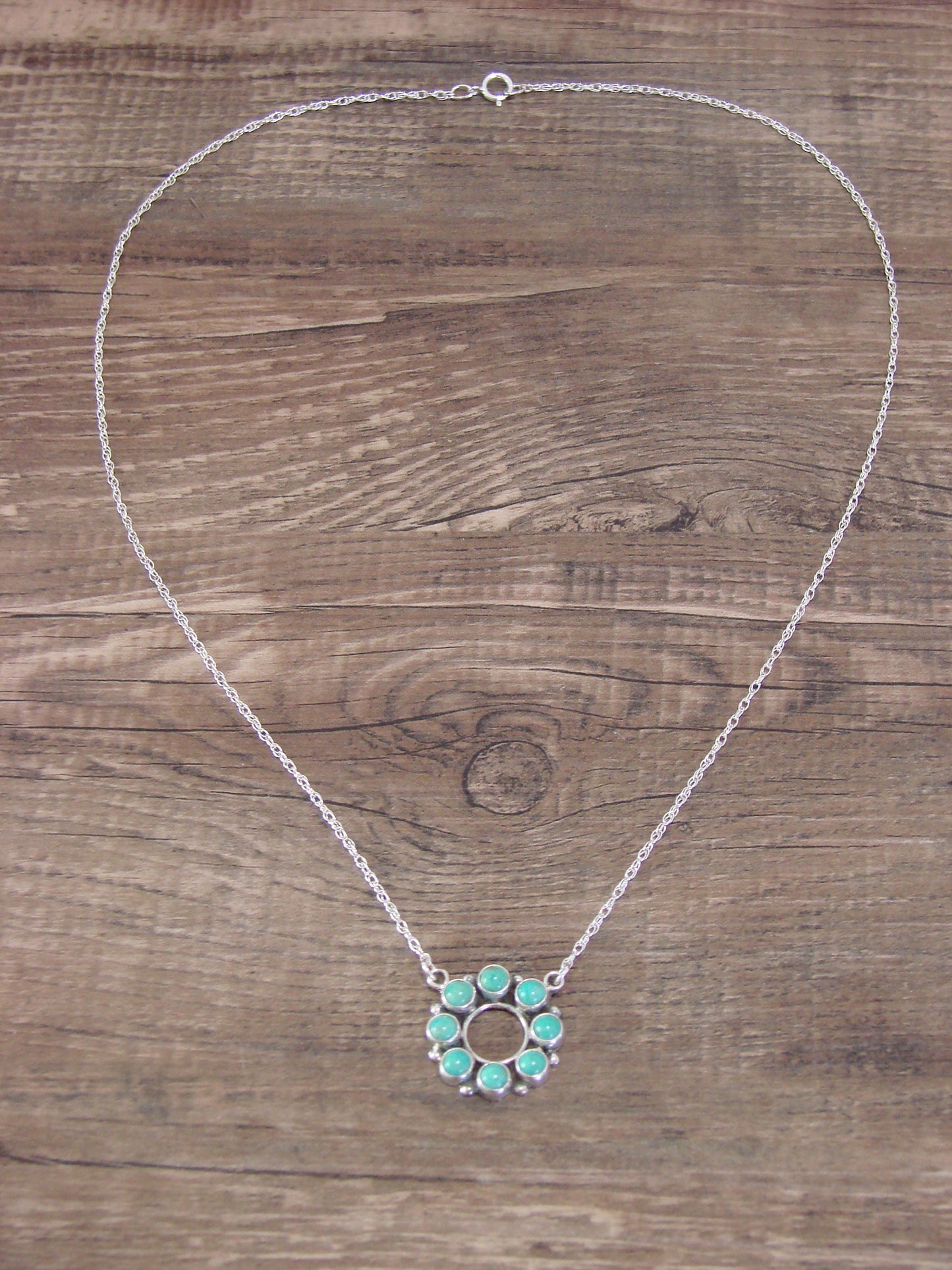 Native American 18" Sterling Silver & Turquoise Cluster Necklace by Perry