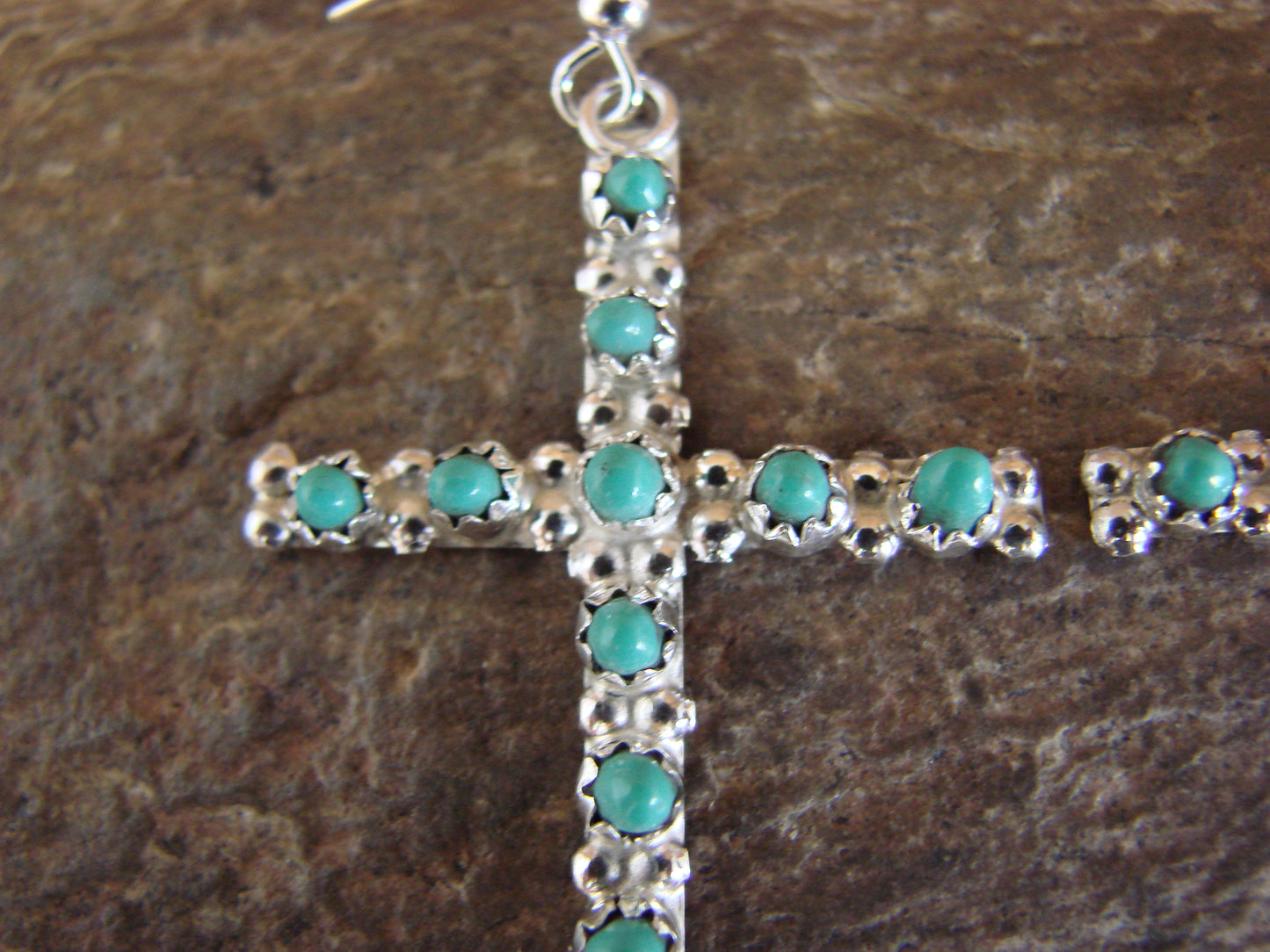 Native American Sterling Silver Turquoise Cross Dangle Earrings By Kaammasee