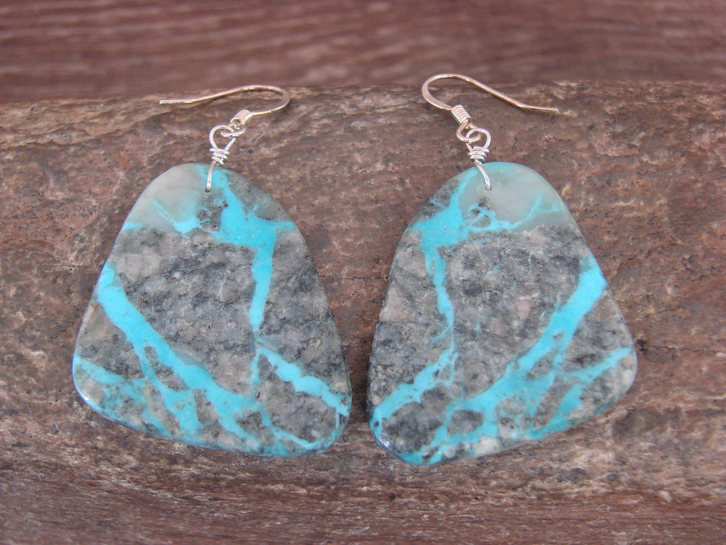 Native American Sterling Silver & Turquoise Slab Earrings - Garcia