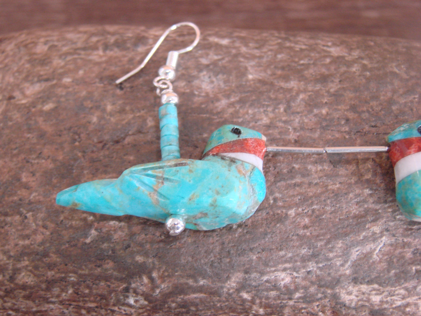 Hand Carved Turquoise Hummingbird Fetish Earrings by Matt Mitchell