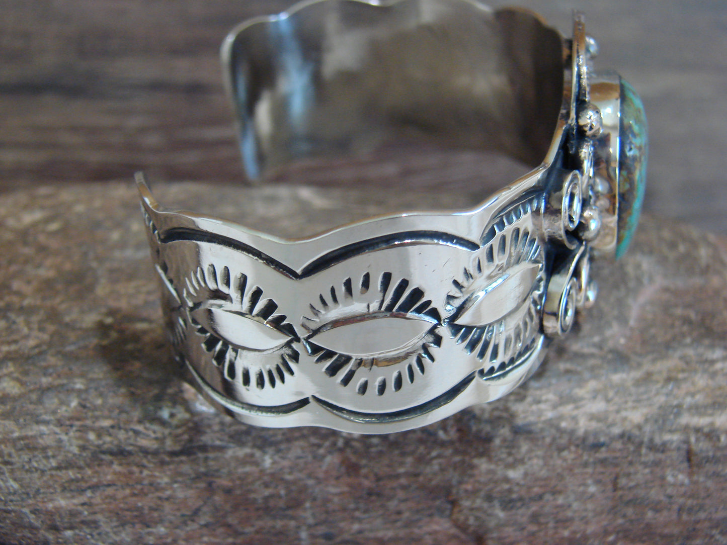 Native American Nickel Silver & Turquoise Bracelet by Cleveland
