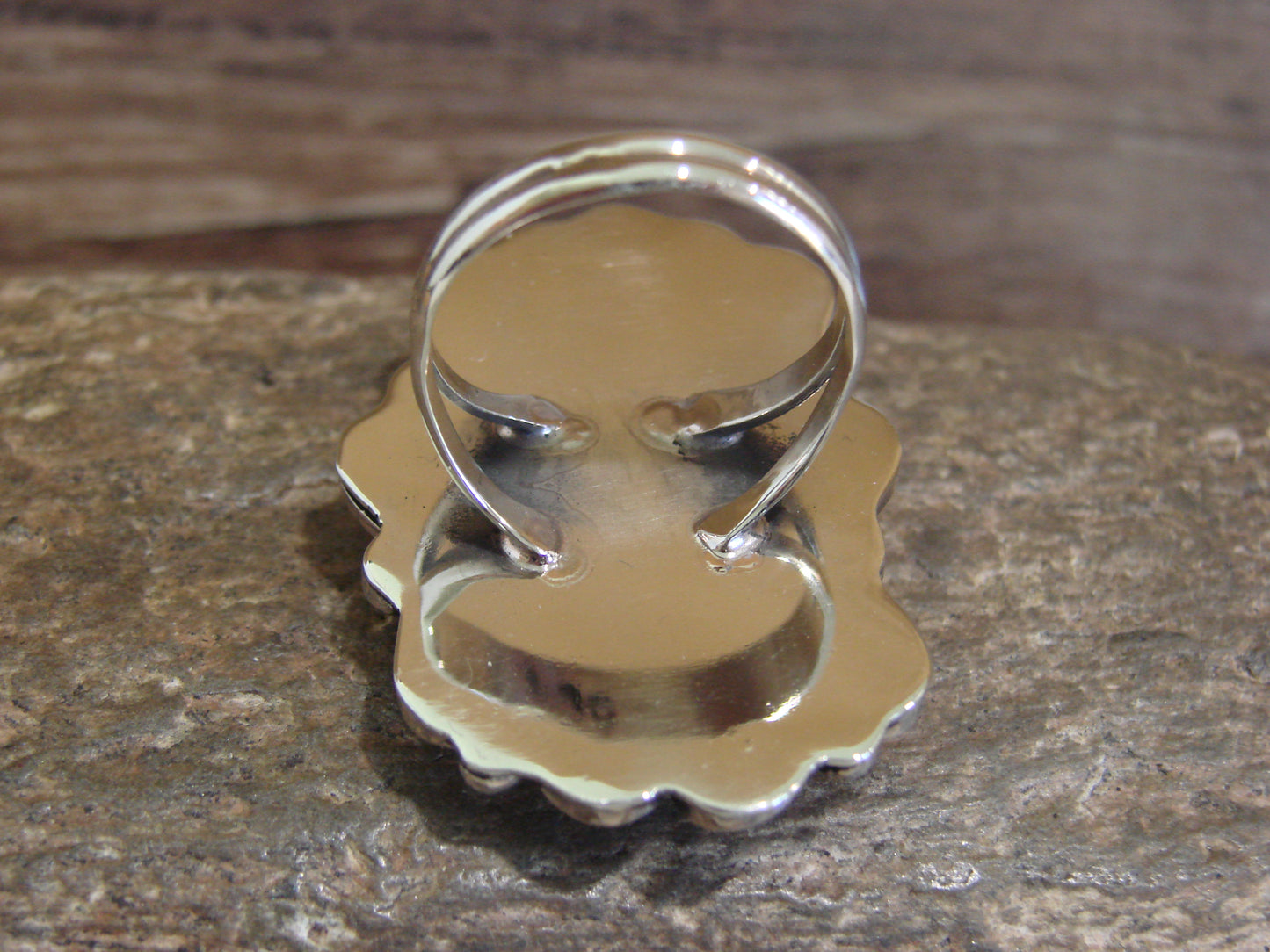 Native American Nickel Silver & Turquoise Ring by Cleveland - Size 10.5