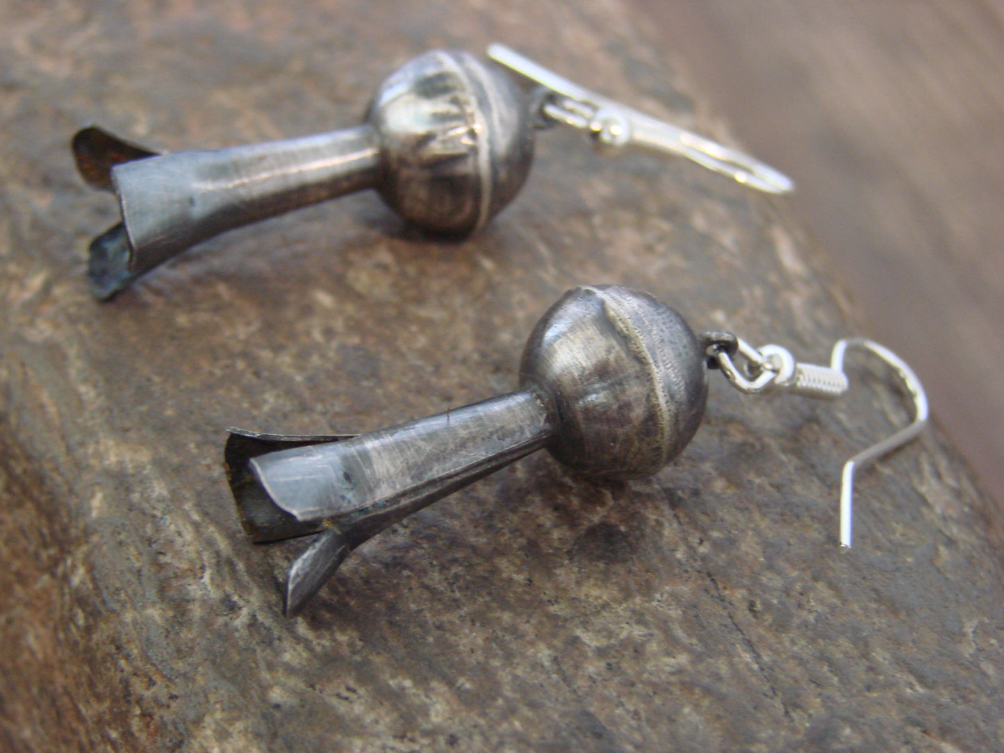 Native American Sterling Silver Squash Blossom Dangle Earrings - Tsosie
