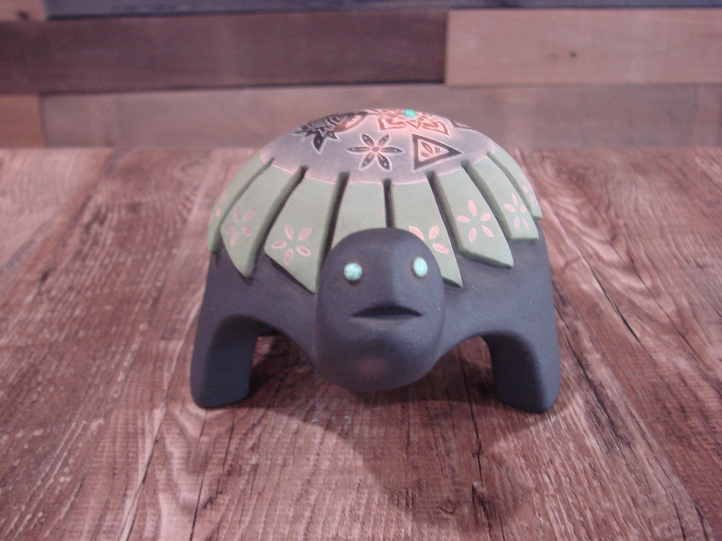 Native American Santa Clara Hand Made Clay Turtle Pottery by Melony