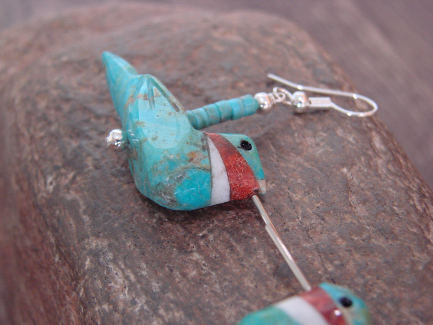 Hand Carved Turquoise Hummingbird Fetish Earrings by Matt Mitchell
