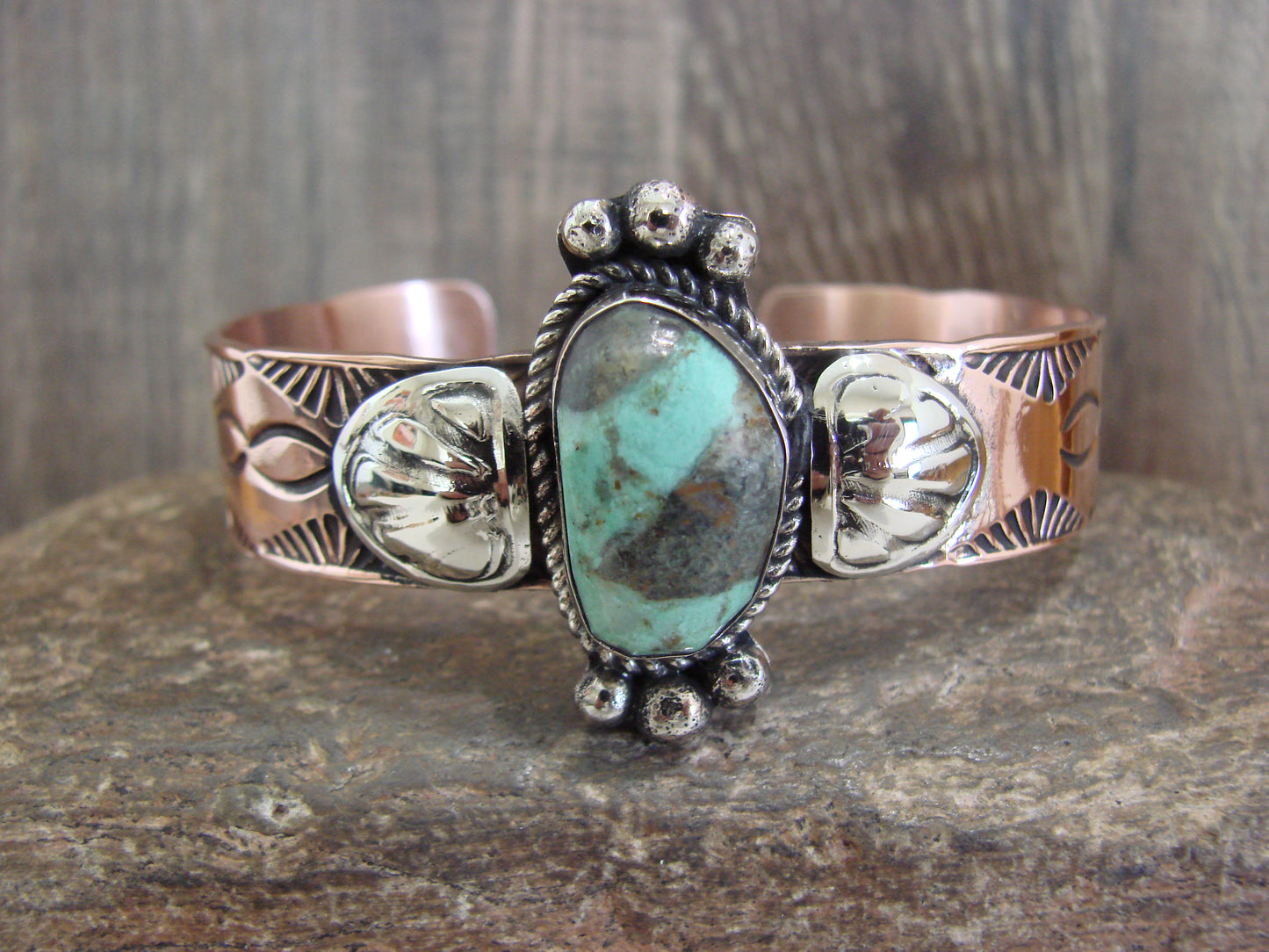 Native American Copper & Turquoise Bracelet by Cleveland