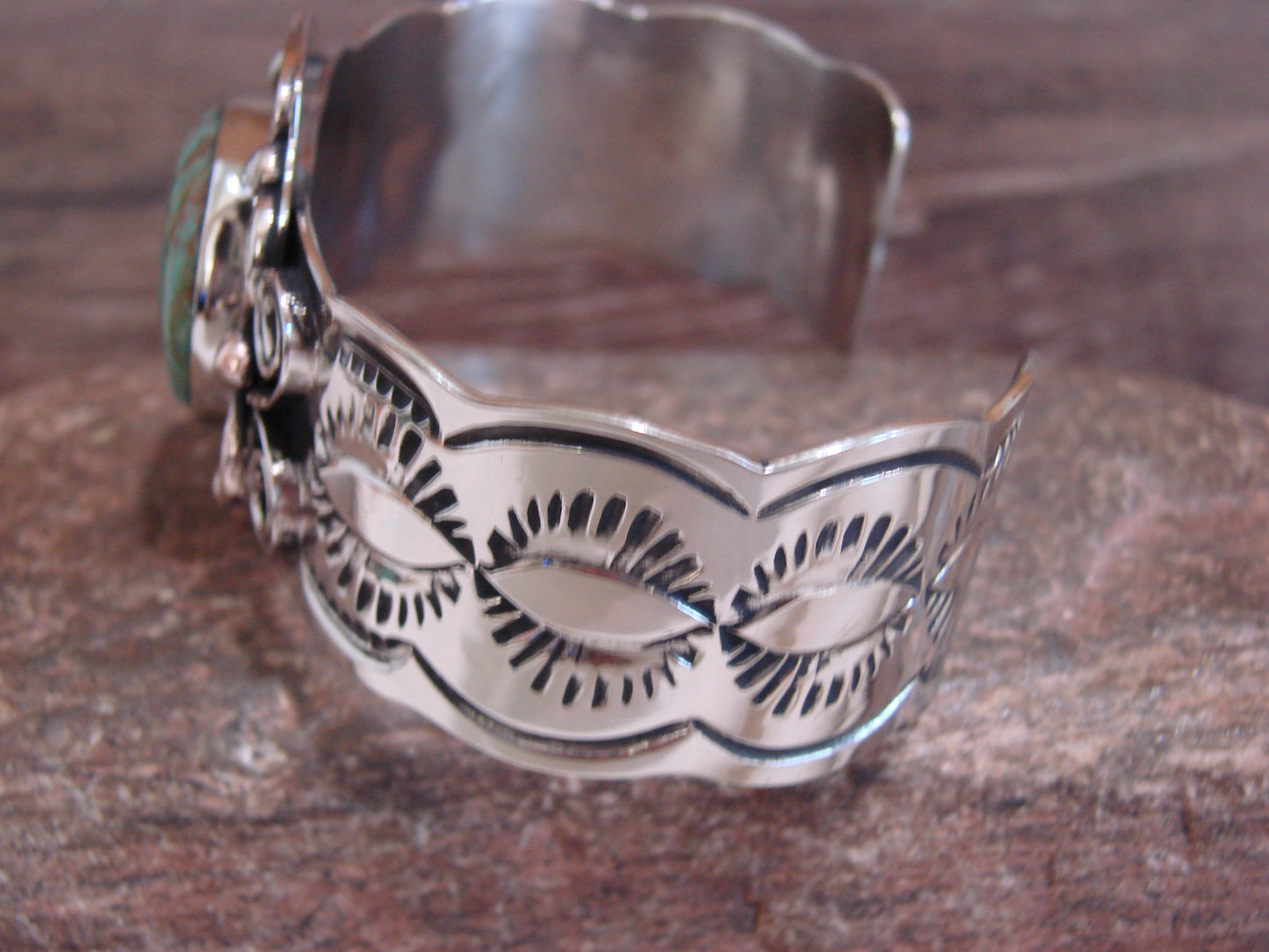 Native American Nickel Silver & Turquoise Bracelet by Cleveland