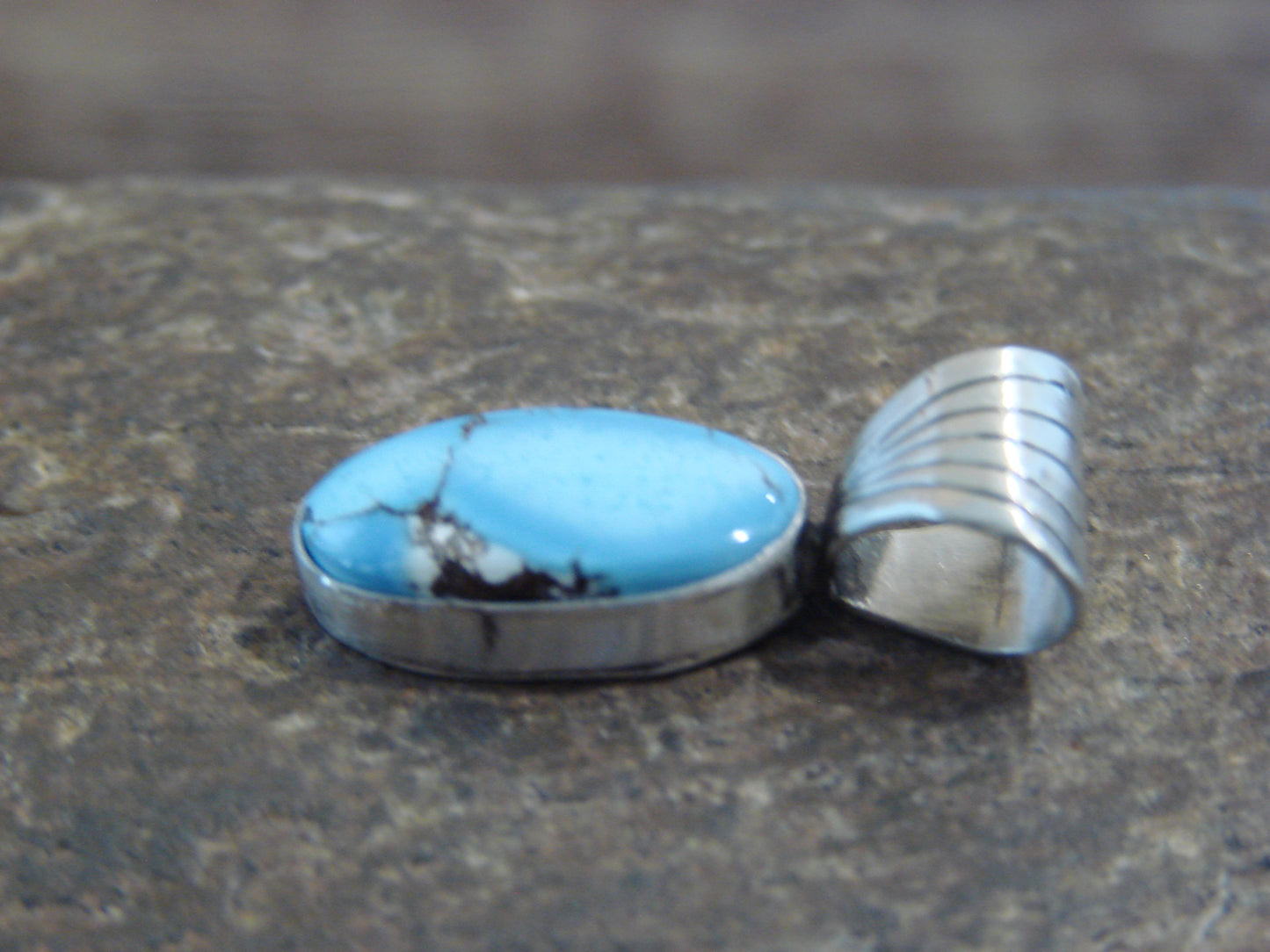 Native American Sterling Silver & Kingman Turquoise Pendant by Yellowhair