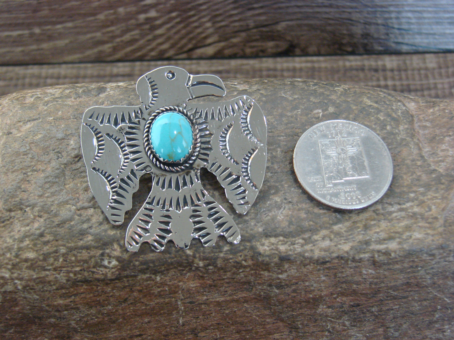 Native American Nickel Silver & Turquoise Thunderbird Pendant - Cleveland